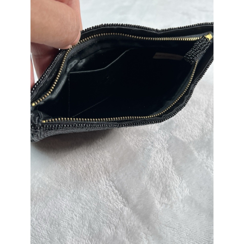 Small Beaded Black Clutch Zippered Made in Japan Lined approx 7" x 4 " - Picture 3 of 7